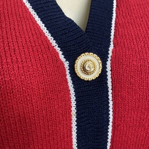 St John Santana Knit Jacket Cardigan Blazer Sweater Long Sleeve Button Red M - Picture 4 of 6